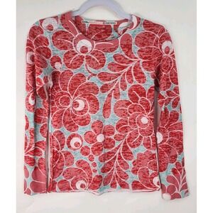 Before+Again Top Women's XS Blue & red floral Long Sleeve Stretch Fitted Thermal